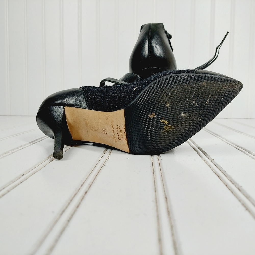 Isabel Marant Black Leather Ankle Wide Buckle Strap Pointy Toe High Heels D756 - Picture 11 of 13